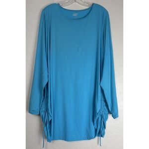 Lands End Rash Guard Long Sleeve Ruched Sides Swim Sun Shirt Tunic 3X‎ Blue 1960
